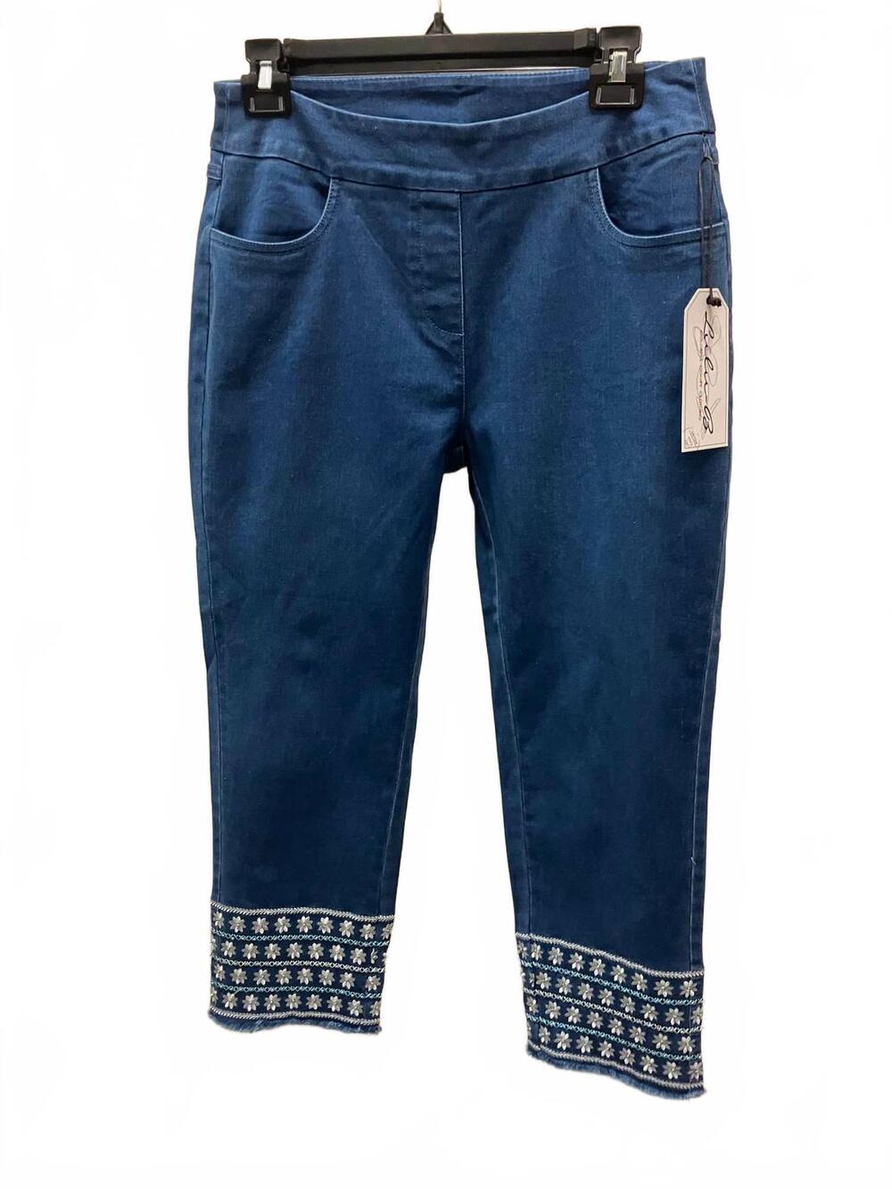 NEW LULU-B women's daisy dukes embroidered capri pant in denim